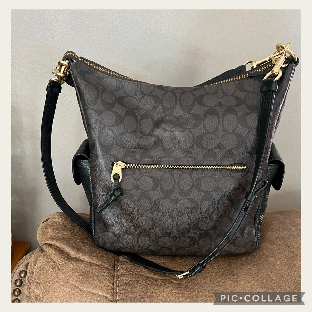 Used 1X Coach Walnut Brown/Black Pennie Signature Leather Crossbody Bag - Picture 8 of 11
